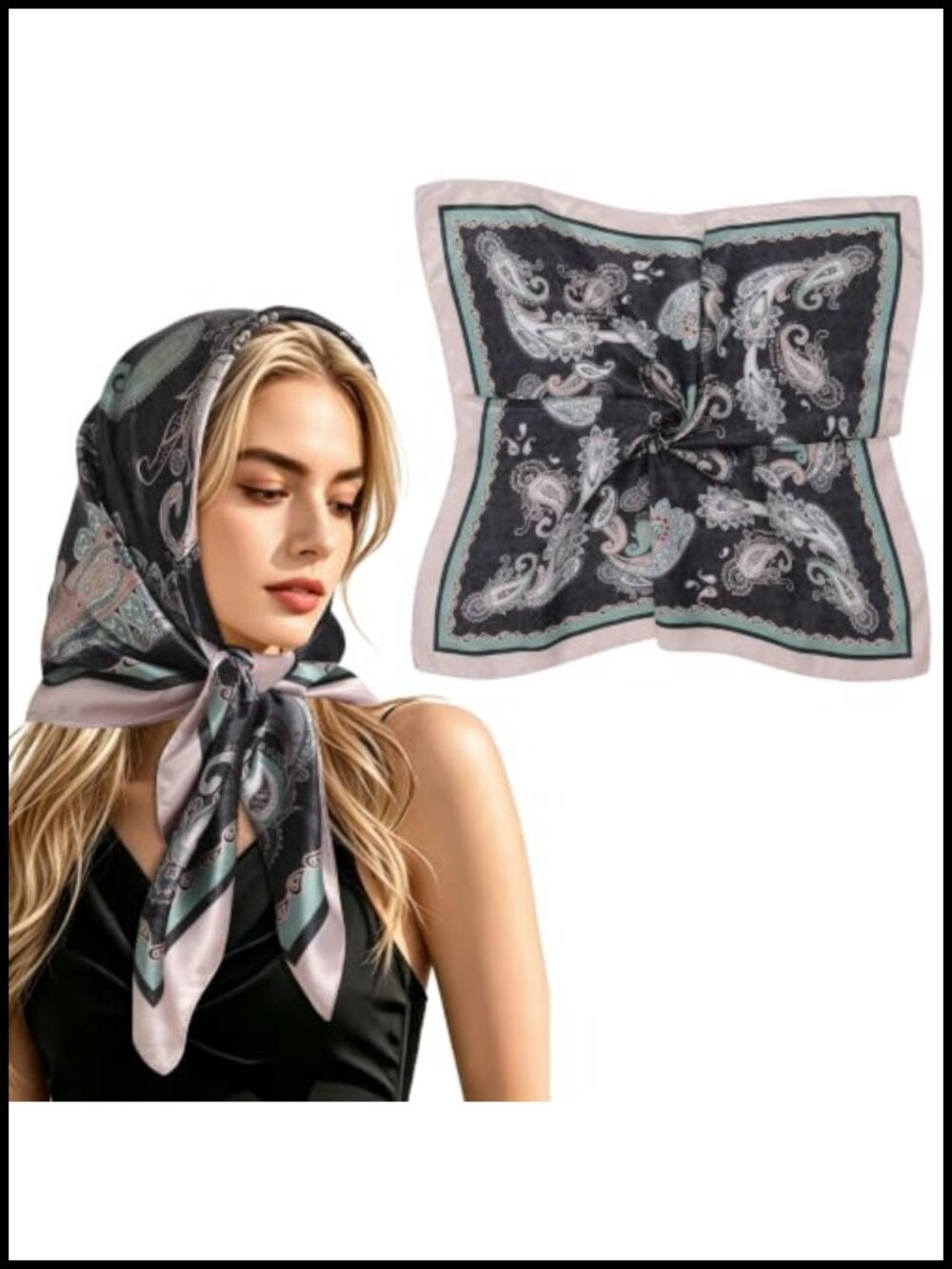 Large Satin Silk Feel Paisley Head Scarf Hair Wrap Bandana 35" Square